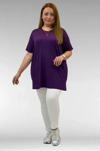 58507 Plus Size T-shirt with Bound Neck - Damson - 1