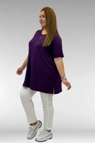 58507 Plus Size T-shirt with Bound Neck - Damson - 3
