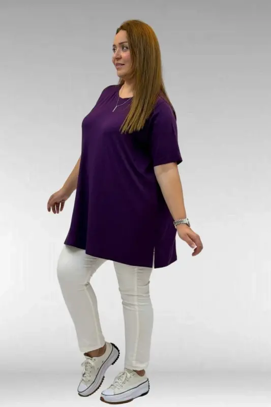 58507 Plus Size T-shirt with Bound Neck - Damson - 3