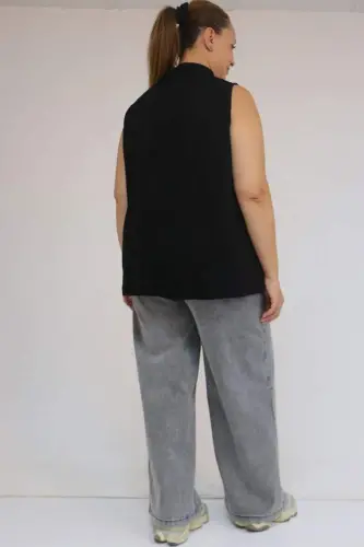 58510 Plus Size Short Modal Undershirt - Black - BÜYÜKBEDENIZ (1)