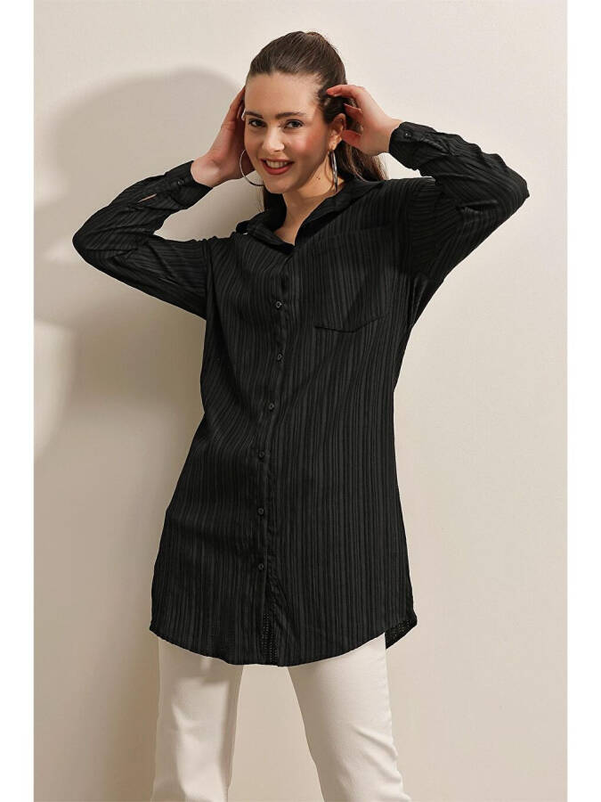 5884 Woven Long Shirt - Black - 6