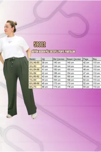 59002 Büyük Beden Pile Detaylı Penye Pantolon - Mor - BÜYÜKBEDENIZ (1)