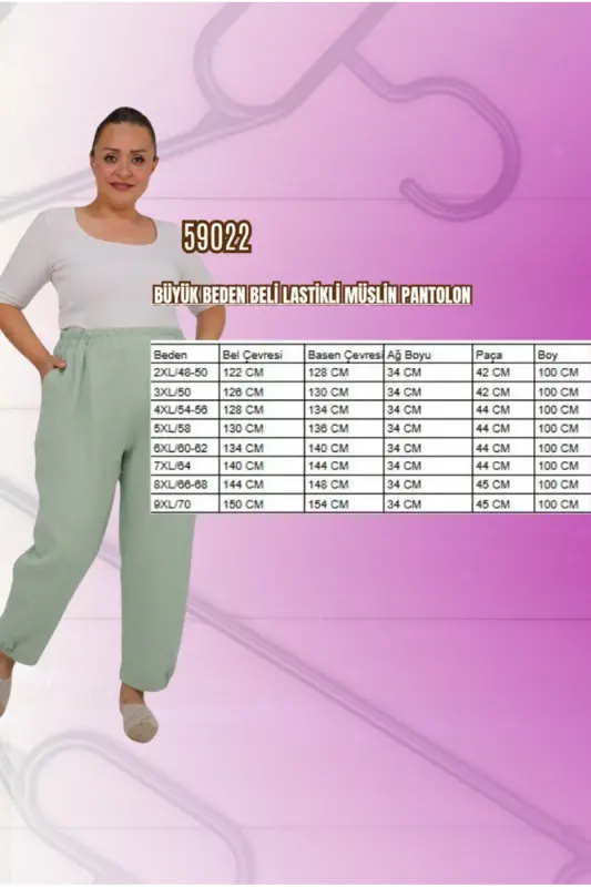 59022 Katta o'lchamli, poychasining pastki qismi elastik muslin shimi - To'q ko'k - 2