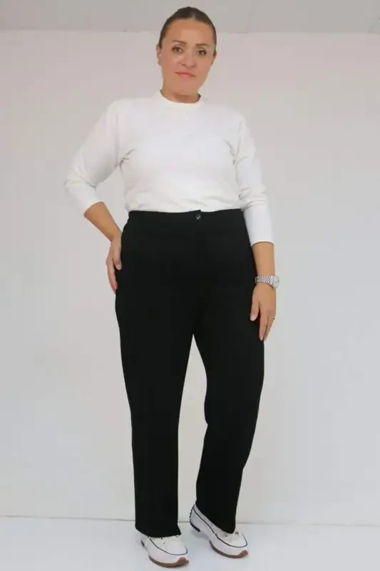 59030 Plus Size Button and Zipper Osyho Pants - Black - 1