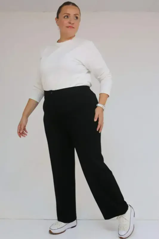59030 Plus Size Button and Zipper Osyho Pants - Black - 2