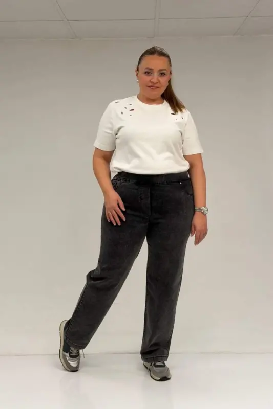 59036 Büyük Beden Beli Lastikli Cep Görünümlü Kot Pantolon - Siyah - BÜYÜKBEDENIZ