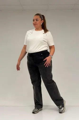 59036 Büyük Beden Beli Lastikli Cep Görünümlü Kot Pantolon - Siyah - BÜYÜKBEDENIZ (1)