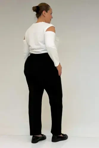 59043 Plus Size High Waist Elasticated Steel Trousers - Black - 3