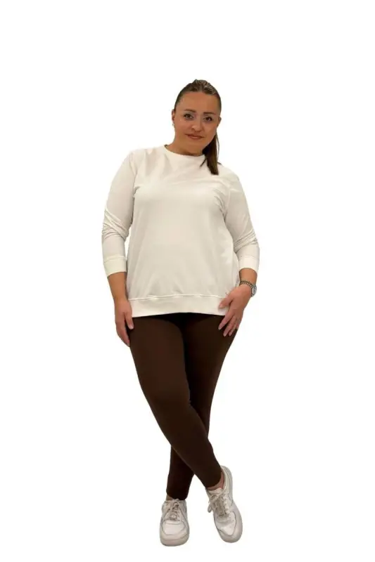 59501 Büyük Beden Penye Tayt - Kahve - 1