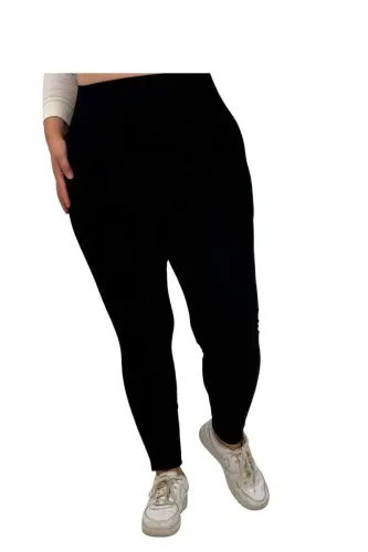 59501 Büyük Beden Penye Tayt - Siyah - 3