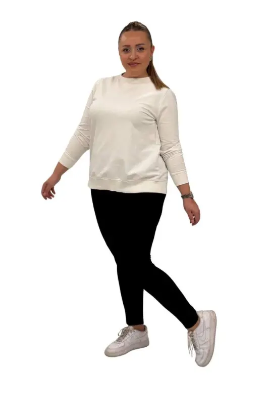 59501 Büyük Beden Penye Tayt - Siyah - BÜYÜKBEDENIZ