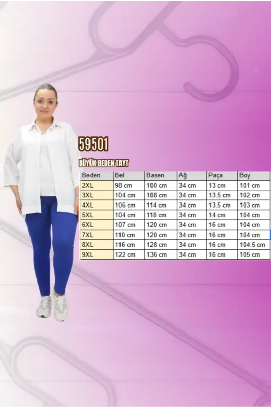 59501 Büyük Beden Penye Tayt - Siyah - 2