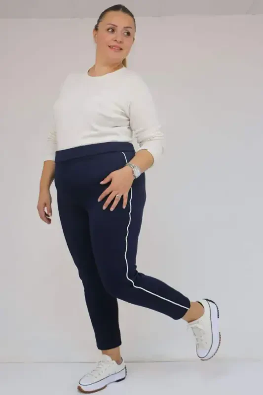 59504 Plus Size Lined Leggings - Navy Blue - 1