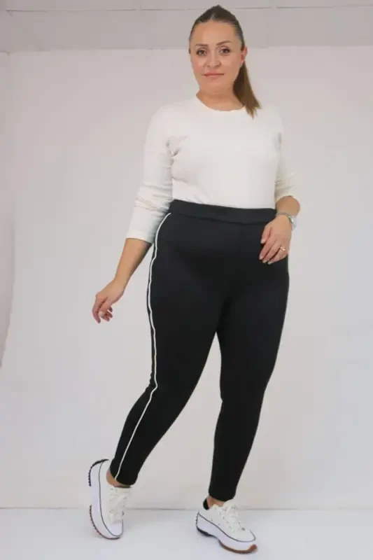 59504 Plus Size Lined Leggings with Piping - Black - 1