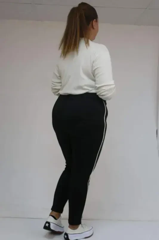 59504 Plus Size Lined Leggings with Piping - Black - 3