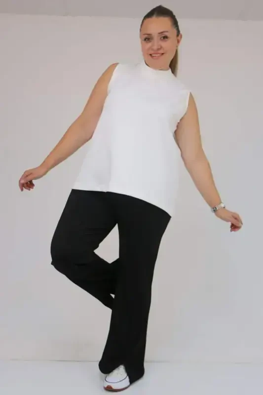 59506 Plus Size Slit Hem Flare Leggings - Black - 2