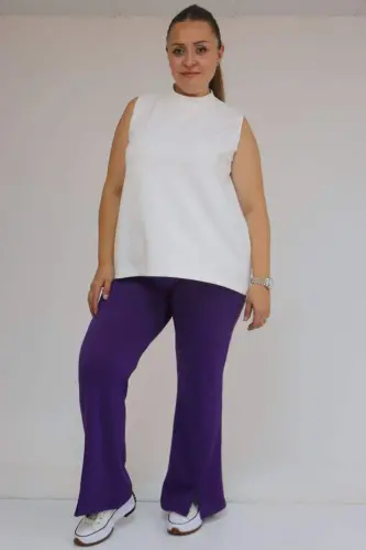 59506 Plus Size Slit Hem Flared Leggings - Purple - 1