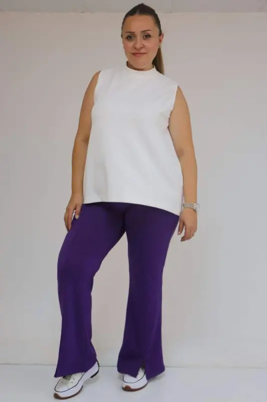 59506 Plus Size Slit Hem Flared Leggings - Purple - 1