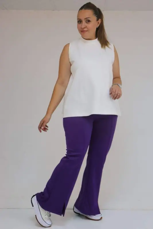 59506 Plus Size Slit Hem Flared Leggings - Purple - 2