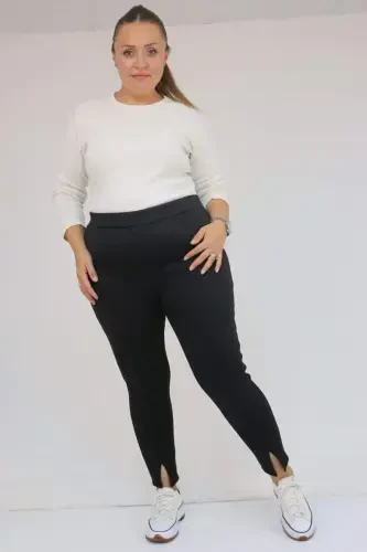 59507 Plus Size Slit Front Fleece Lined Leggings - Black - 1