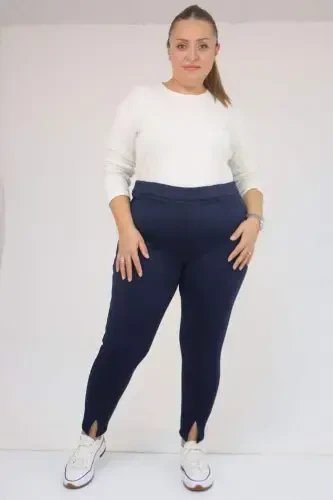59507 Plus Size Slit Front Fleece Lined Leggings - Navy Blue - 1