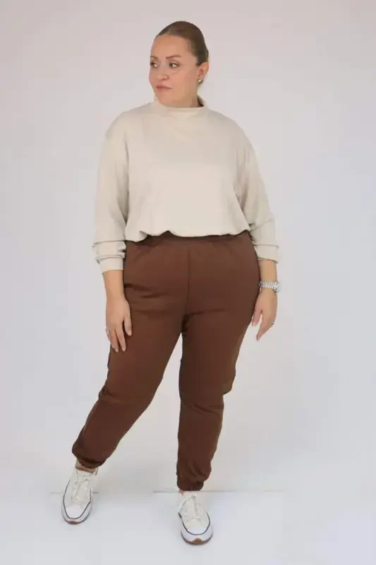 59508 Plus Size Partial Elastic Waist Leggings - Brown - 2