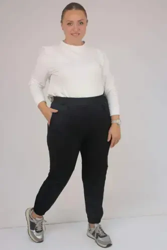 59508 Plus Size Patchwork Elastic Waist Leggings - Black - 1