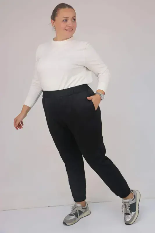 59508 Plus Size Patchwork Elastic Waist Leggings - Black - 2