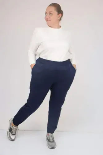 59508 Plus Size Patchwork Waistband Leggings - Navy Blue - BÜYÜKBEDENIZ (1)