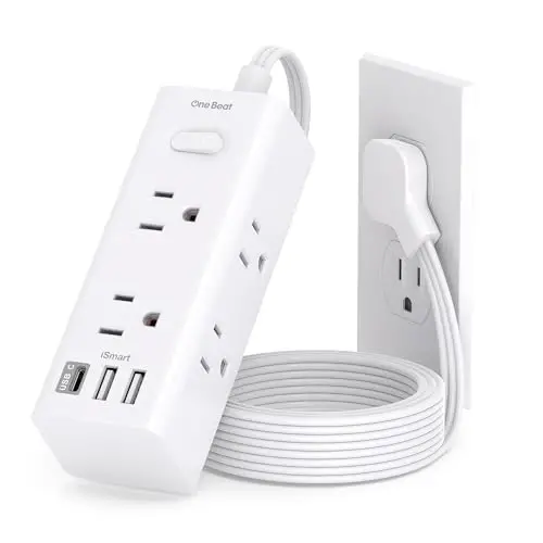 5Ft Extension Cord with Multiple Outlets, Flat Plug Power Strip Surge Protector with 5 Ft Long Cord, 6 Outlet 3 USB Ports (1 USB C), Multi Outlet Wall Plug for Travel, College, Dorm Room Essentials 