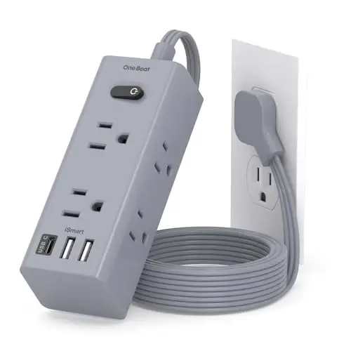 5Ft Extension Cord with Multiple Outlets, Flat Plug Power Strip Surge Protector with 5 Ft Long Cord, 6 Outlet 3 USB Ports (1 USB C), Multi Outlet Wall Plug for Travel, Dorm Room Essentials-Grey - ONE BEAT
