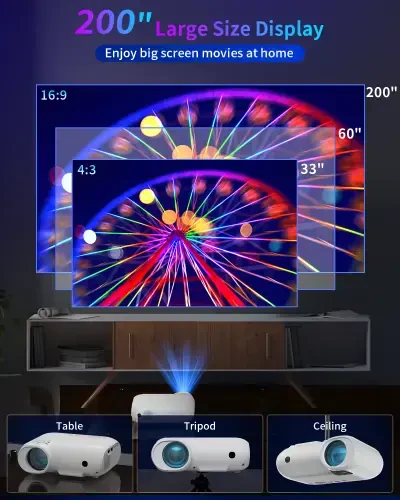 5G Wifi va Bluetooth bilan YOTON Video Projektorlari, 9000 Lumen, Native 1080P 4K Support Home Theater, Super Bowl uchun 200'' Ekran - 5