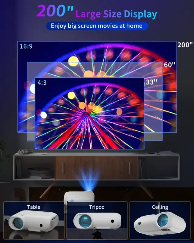 5G Wifi va Bluetooth bilan YOTON Video Projektorlari, 9000 Lumen, Native 1080P 4K Support Home Theater, Super Bowl uchun 200'' Ekran - 5