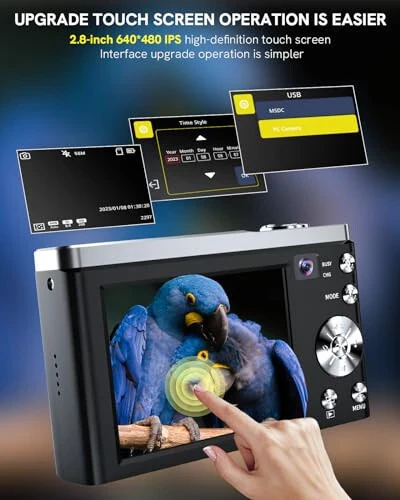 5K Цифровая камера 2024 Новейшие 56MP камеры для фотографии Автофокус, 10-кратный оптический зум Компактная камера для видеоблогов с передней и задней камерой, 6-осевая стабилизация изображения, сенсорный экран с SD-картой на 64 ГБ, 2 аккумулятора - 6