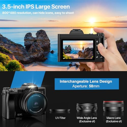 5K Digital Camera WiFi Autofocus Vlogging Camera for YouTube 48MP Camera for Photography and Video, 3.5