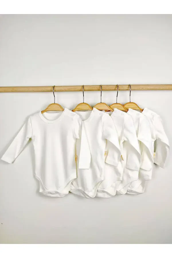 5'li 0-4 yosh %100 paxta uzun yengli chaqaloq body paxtali unisex qiz bola o'g'il bola body zıbın - 1