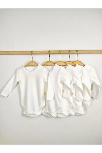5'li 0-4 yosh %100 paxta uzun yengli chaqaloq body paxtali unisex qiz bola o'g'il bola body zıbın - 1