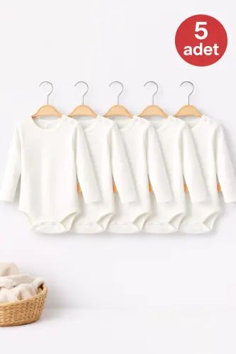 5'li 0-4 yosh %100 paxta uzun yengli chaqaloq body paxtali unisex qiz bola o'g'il bola body zıbın - 6