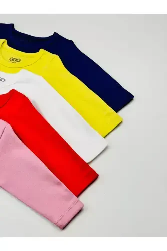 5'li %100 Pamuklu Penye Uzun Kol Unisex Bebek Body Zıbın-Renk 1 - 4