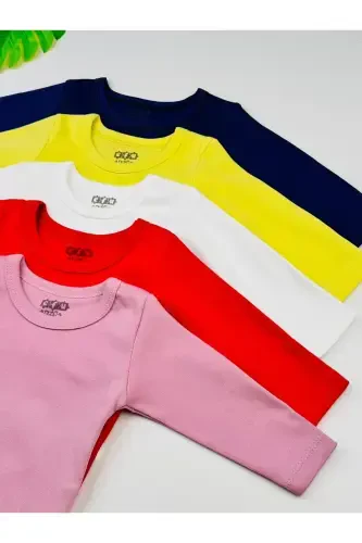 5'li %100 Pamuklu Penye Uzun Kol Unisex Bebek Body Zıbın-Renk 1 - 5