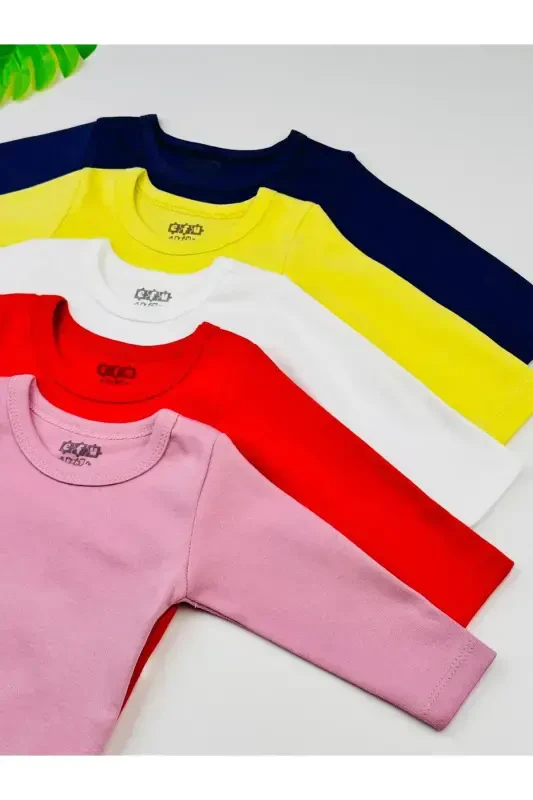 5'li %100 Pamuklu Penye Uzun Kol Unisex Bebek Body Zıbın-Renk 1 - 5