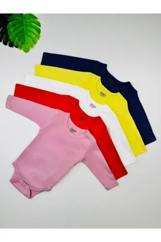 5'li %100 Pamuklu Penye Uzun Kol Unisex Bebek Body Zıbın - Renk 1 - 1