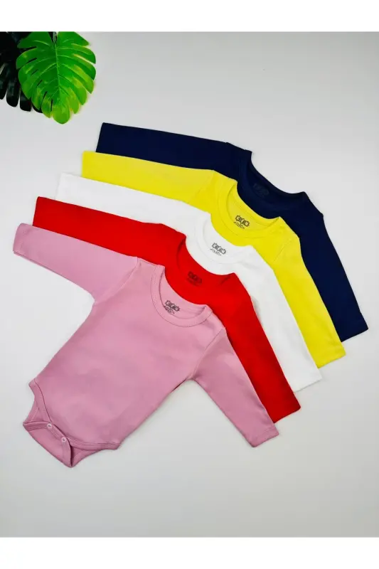 5'li %100 Pamuklu Penye Uzun Kol Unisex Bebek Body Zıbın - Renk 1 - 1