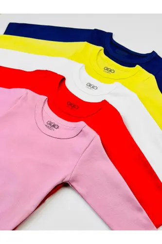 5'li %100 Pamuklu Penye Uzun Kol Unisex Bebek Body Zıbın - Renk 1 - 5