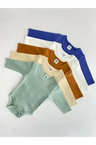 5'li %100 Pamuklu Raporlu Uzun Kol Bebek Çıtçıtlı Atlet Zıbın - TRIO BEBE (1)