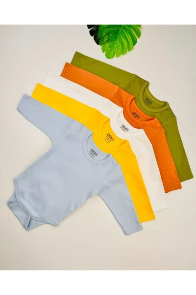 5'li %100 Paxta Penye Uzun Yengli Unisex Chaqaloq Bodisi - EFU BABY