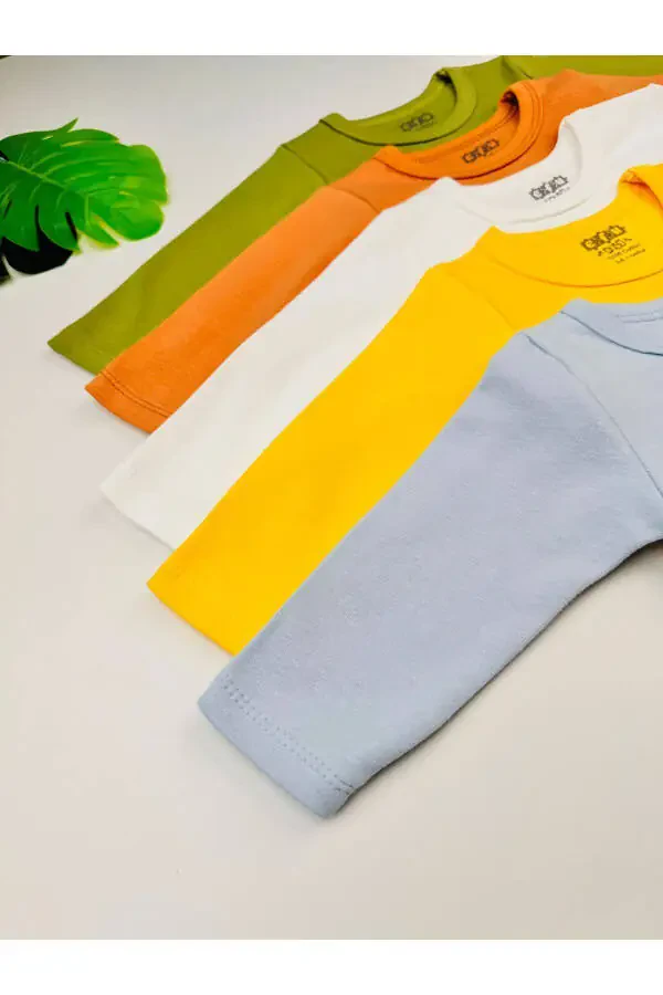 5'li %100 Paxta Penye Uzun Yengli Unisex Chaqaloq Bodisi - 3