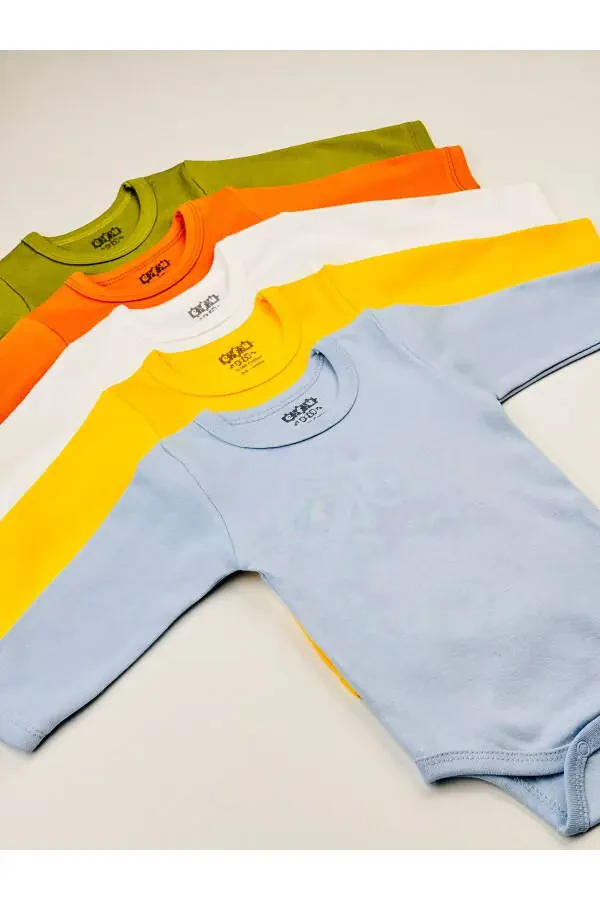 5'li %100 Paxta Penye Uzun Yengli Unisex Chaqaloq Bodisi - 4