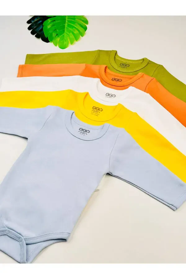 5'li %100 Paxta Penye Uzun Yengli Unisex Chaqaloq Bodisi - 5