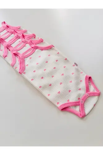 5'li Fitilli İp Askılı Kalp Desenli Kız Bebek Body Zıbın - Pembe - 5